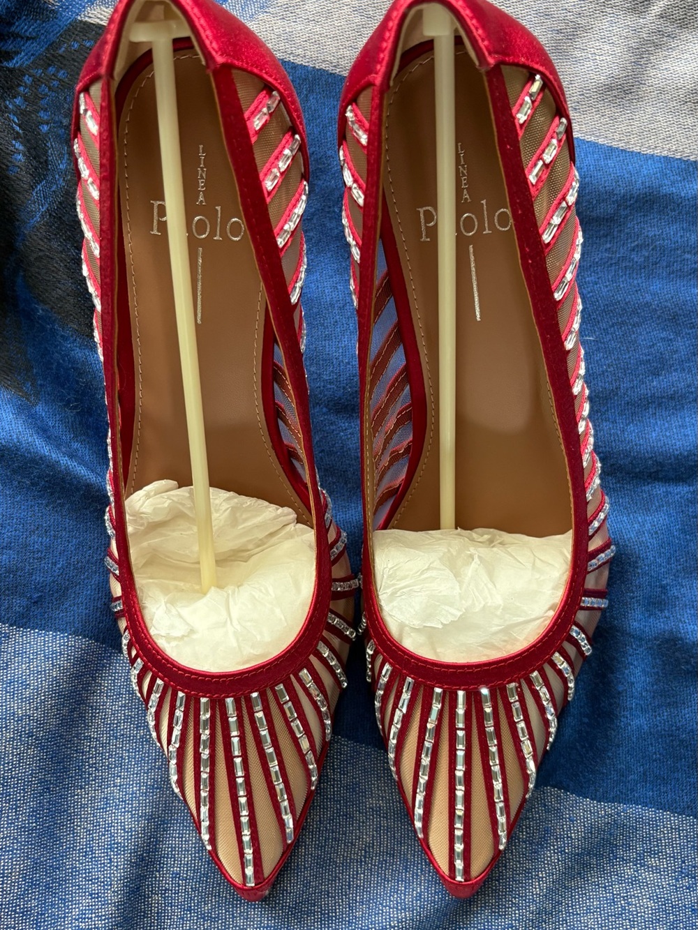 Paelo Red Crystal-Strap Pointed Toe Heels - Picture 2 of 5